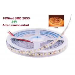 Tira LED 5 mts Flexible 24V 90W 600 Led SMD 2835 IP20 1800K, Alta Luminosidad